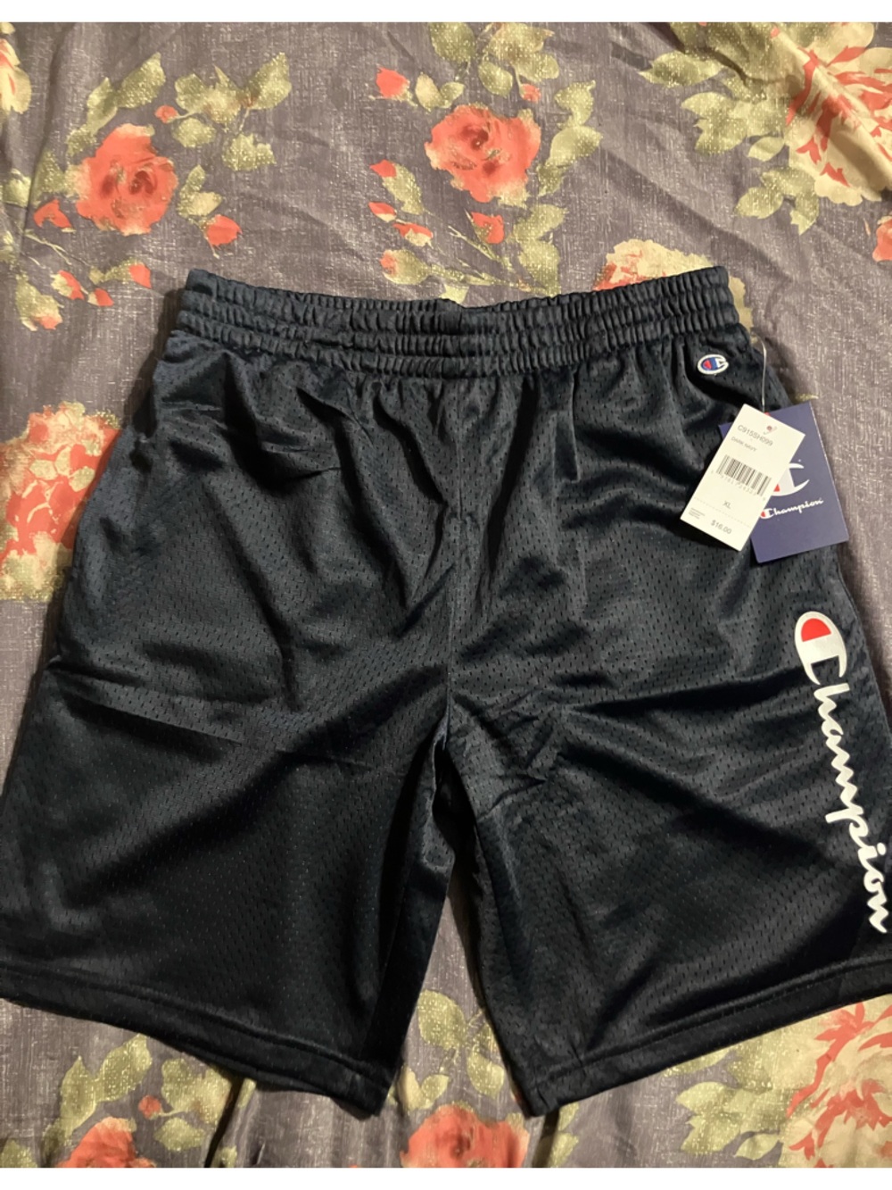 Champion Black Mesh Logo Kids Athletic Shorts
